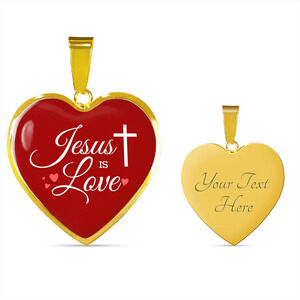 Jesus Is Love Necklace Personalized Engraved Gold Heart Necklace Custom Name Da